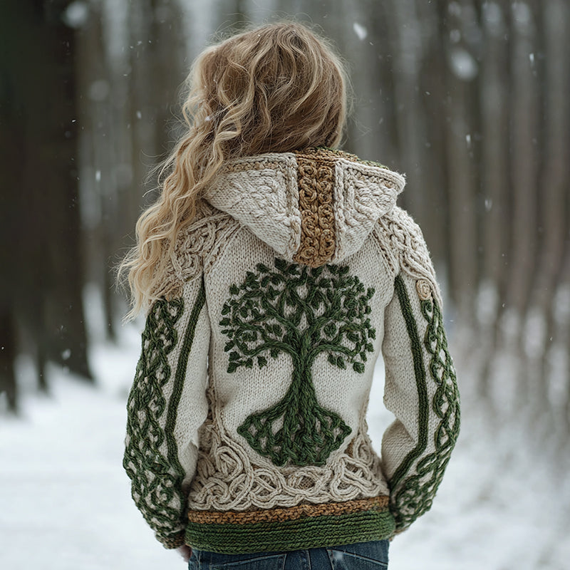 Vintage Viking Tree Of Life Celtic Cozy Hooded Sweater artswardrobe