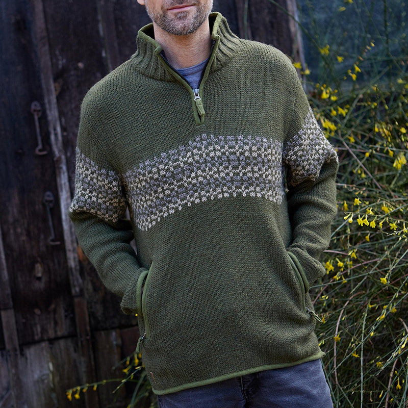 Vintage Warmth Norwool Icelandic Knit Jacquard Half Zip Collar Sweater(Unisex ) elevenforest