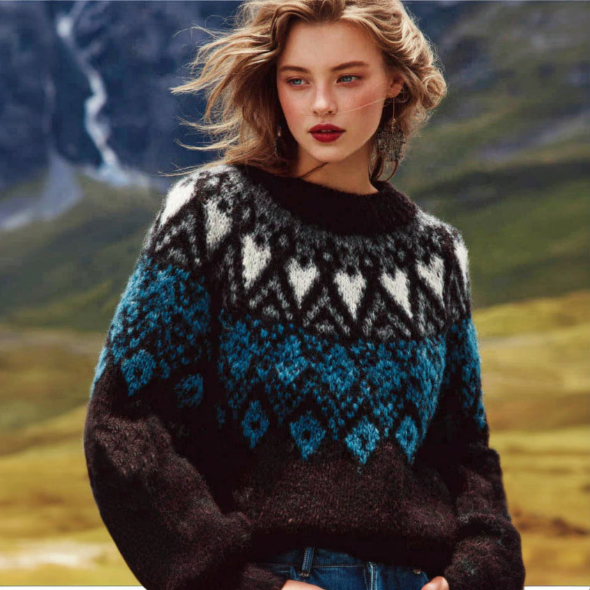 Women's Norwegian Icelandic Jacquard Cozy Knit Sweater elevenforest