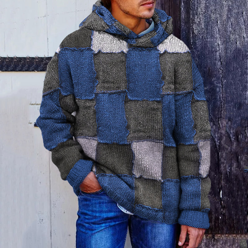 Men's Vintage Patchwork Cozy Hooded Sweater artswardrobe