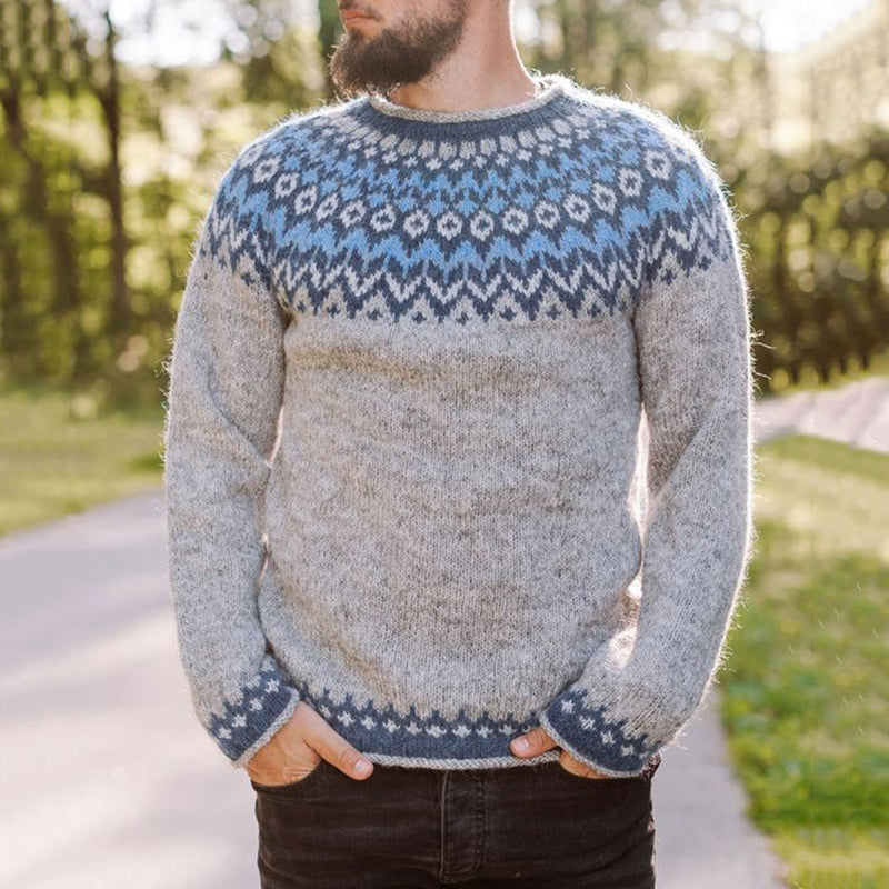 Vintage Askegrå Knit Jacquard Crew Neck Sweater(Unisex) elevenforest
