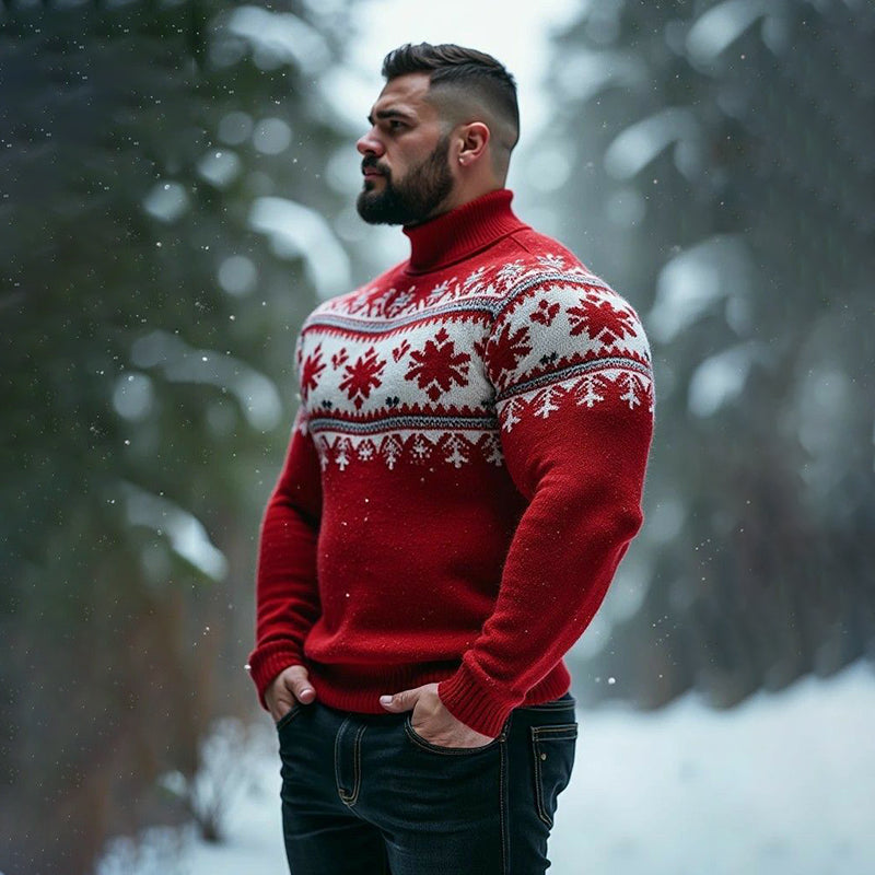 Comstylish Men's Vintage Christmas Jacquard Icelandic Art Cozy Knit Turtleneck Sweater