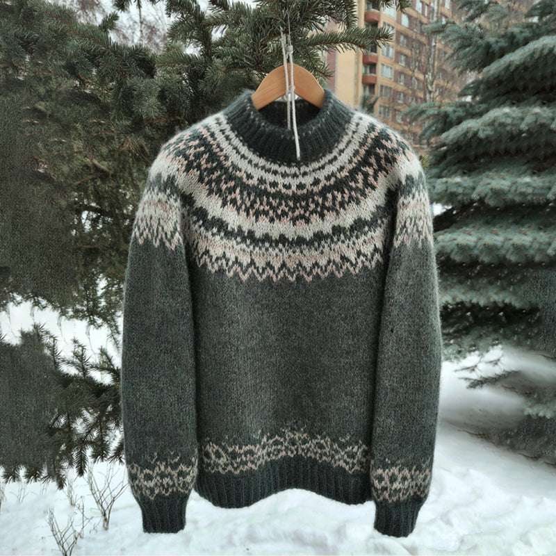 Vintage Icelandic Knit Jacquard Warmth Crew Neck Sweater(unisex) elevenforest