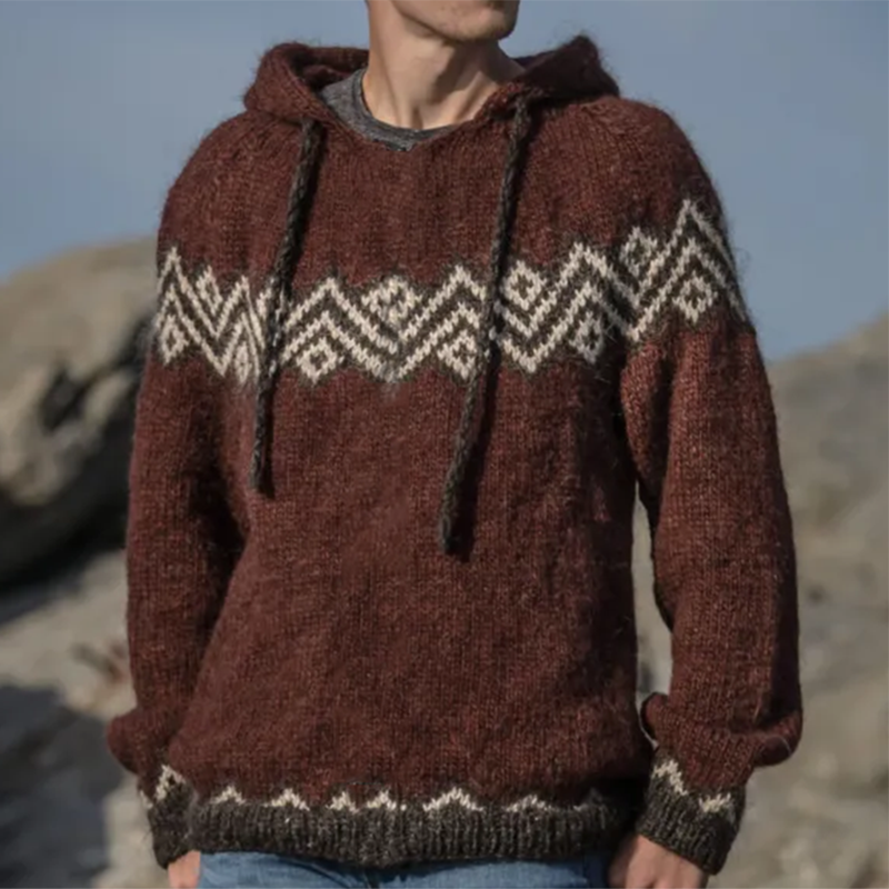 Vintage Urdan Jakke Knitted Jacquard Hooded Sweater(Unisex) elevenforest