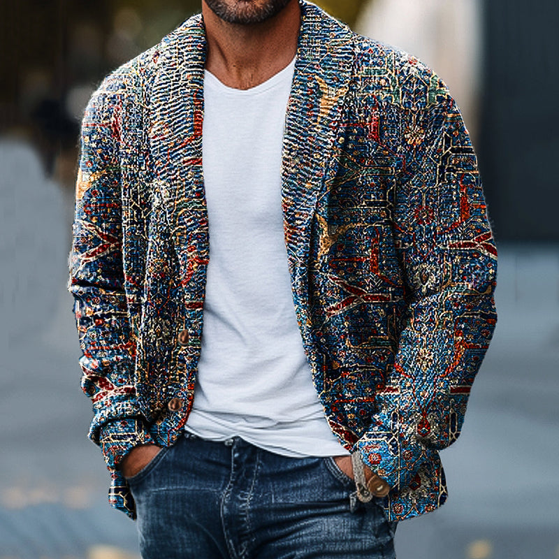 Men'S Retro Ethnic Totem Printed Knitted Sweater artswardrobe