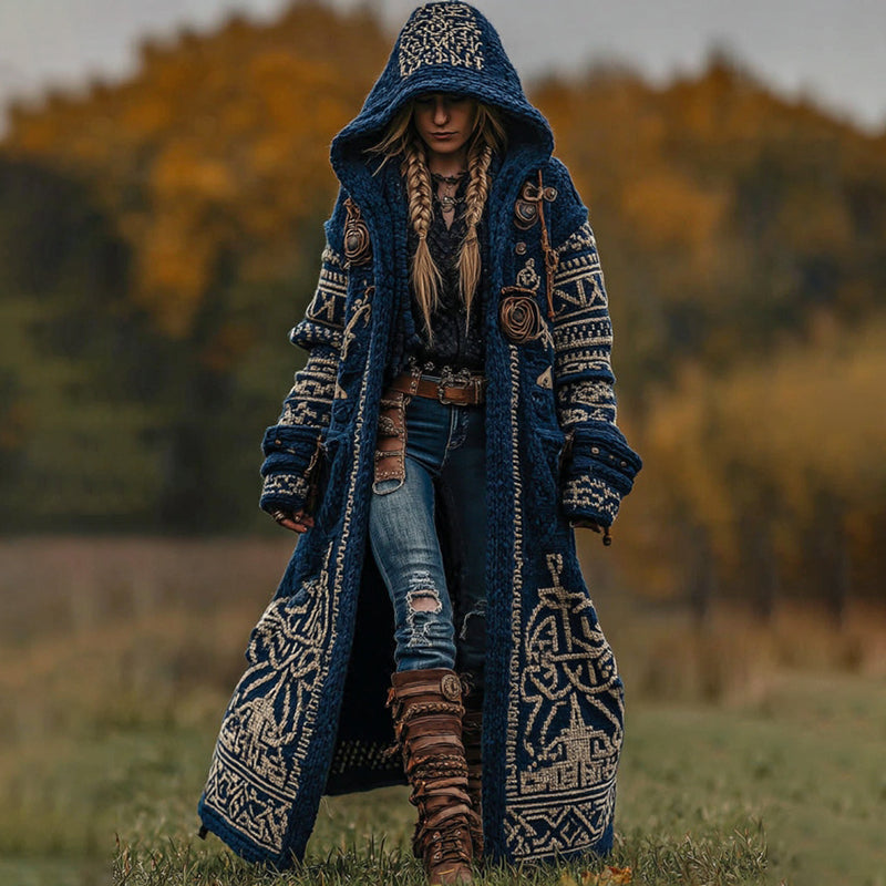 Women's Vintage Viking Celtic Knot Knit Cozy Long Sweater Jacket artswardrobe