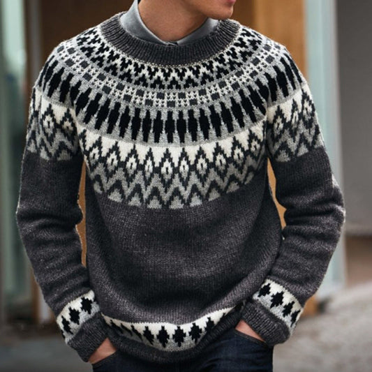 Men's Vintage Merino Island Knit Jacquard Crew Neck Sweater elevenforest