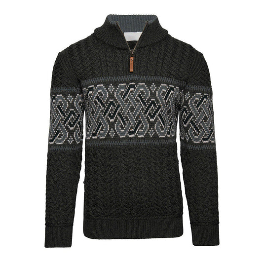 Vintage Warmth Celtic Aran Knit Jacquard Icelandic Half Zip Collar Sweater（Unisex ） elevenforest
