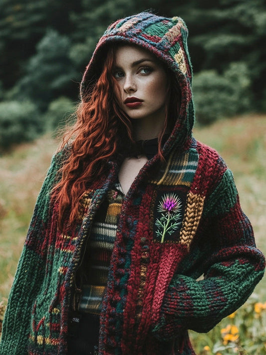 Scottish Vintage Patchwork Pattern Women's Hooded Sweater elevenforest