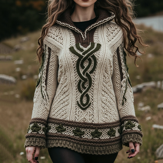 Women's Celtic Knot Trefoil Jacquard Hooded Sweater elevenforest