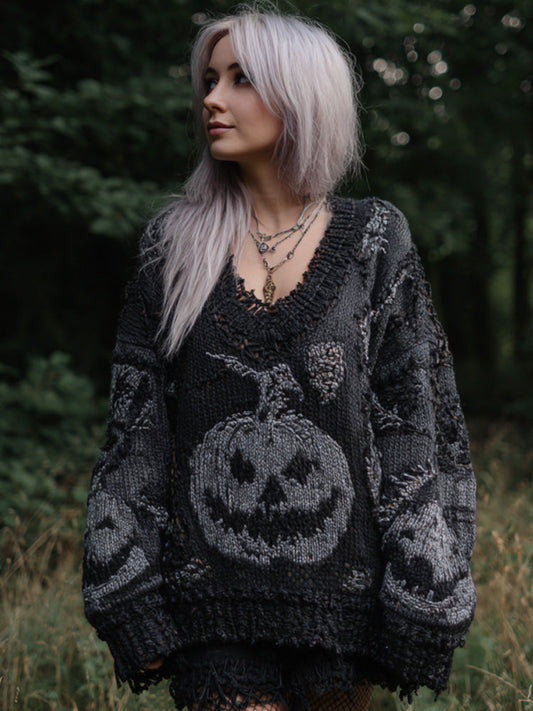 Women's Vintage Halloween Pumpkin Knit Sweater elevenforest