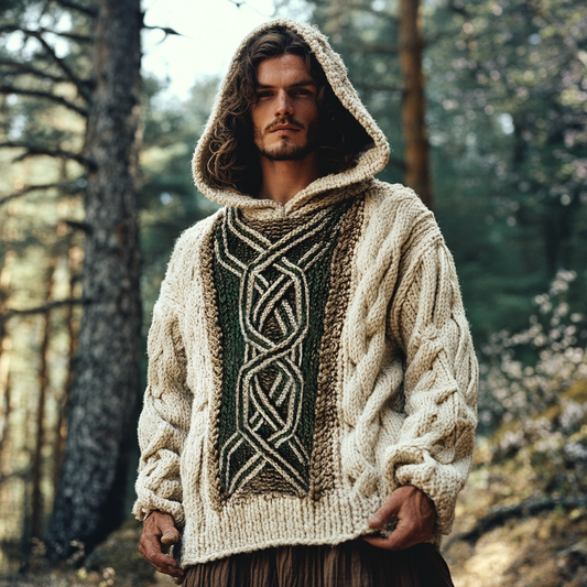 Men's Irish Celtic Knotted Chunky Cable Knit Hooded Sweater elevenforest
