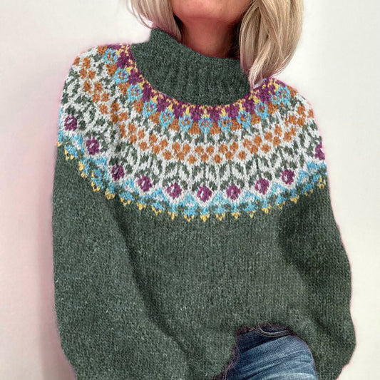 Vintage Fairman Island Geometry Floral Pattern Cozy Sweater elevenforest