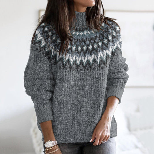 Retro Wavy Pattern Turtleneck Sweater elevenforest
