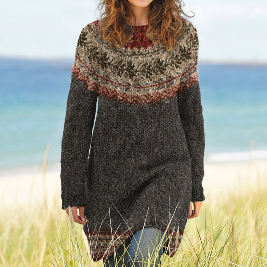 Vintage Geometry Color Block Pattern Cozy Sweater Dress elevenforest