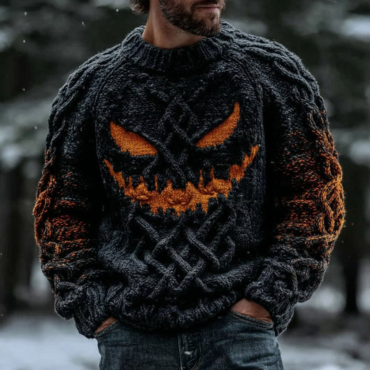 Men's Halloween Spooky Face Gradient Art Knit Crew Sweater elevenforest