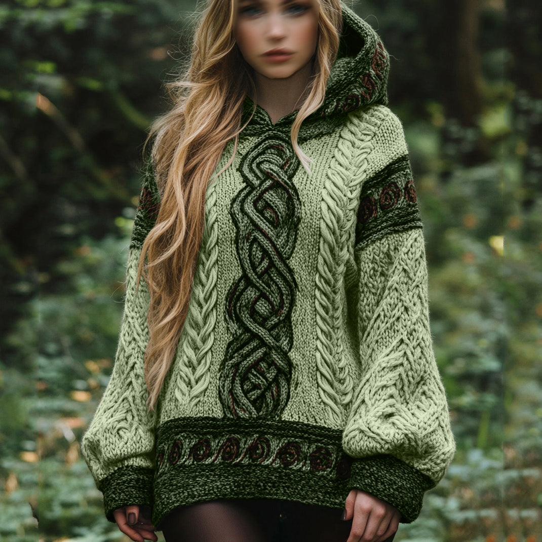 Women's Irish Celtic Knot Jacquard Hooded Sweater elevenforest