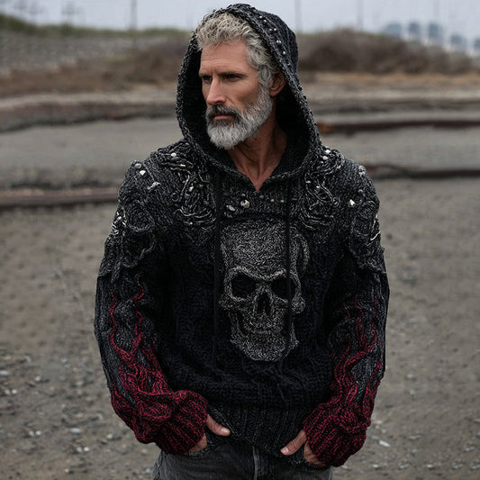 Men's Dark Style Skull Flame Retro Long-sleeved Hooded Sweater elevenforest