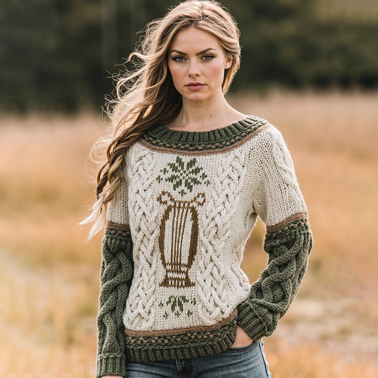 Women's Irish Celtic Knot Harp Jacquard Sweater elevenforest