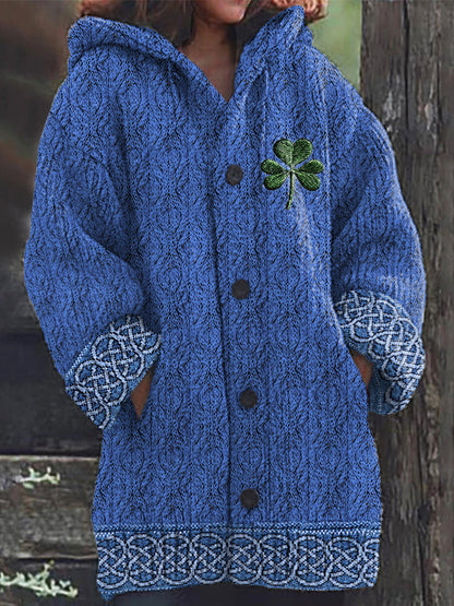 Women's Irish Celtic Knot Jacquard Hooded Sweater artswardrobe