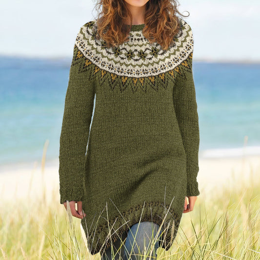 Vintage Fairman Island Tribal Art Pattern Cozy Sweater Dress elevenforest