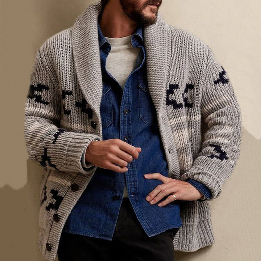 Men'S Retro Jacquard Knitted Art Button Cozy Knit Sweater elevenforest