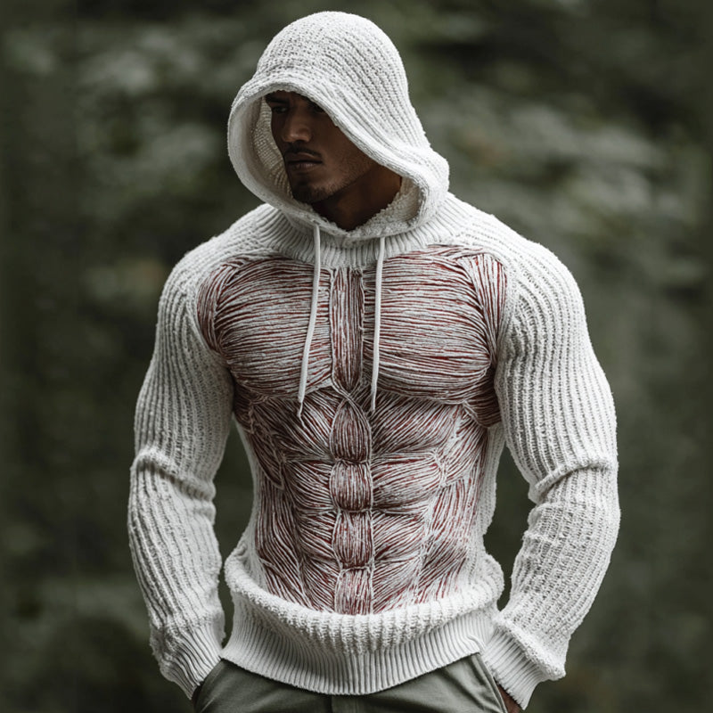 Line Art Men's Knitted Warm Hooded Sweater artswardrobe