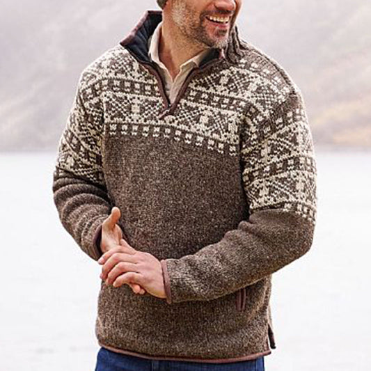 Vintage Warm Knitted Jacquard Iceland Half-Zip Neck Sweater elevenforest