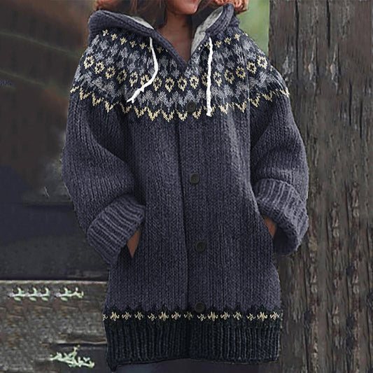 Vintage Icelandic Navy Blue L Knit Jacquard Warmth Print Women's Sweater elevenforest