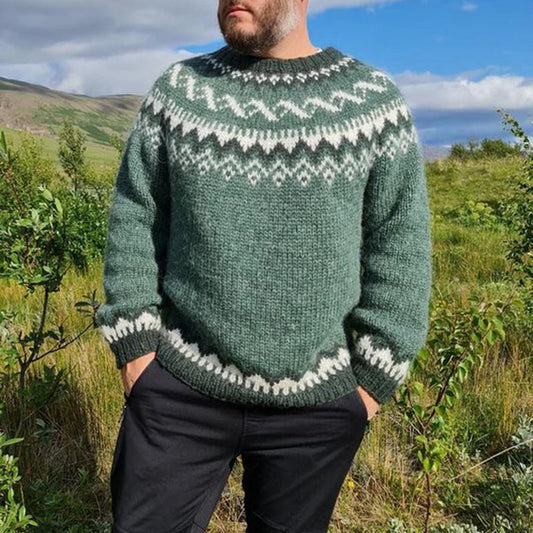 Vintage Warmth Knit Jacquard Icelandic Crew Neck Sweater（Unisex） elevenforest