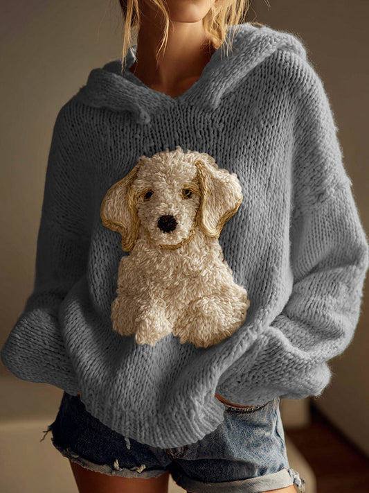 Classic Fuzzy Golden Retriever Dog Felt Cozy Knit Hooded Sweater elevenforest
