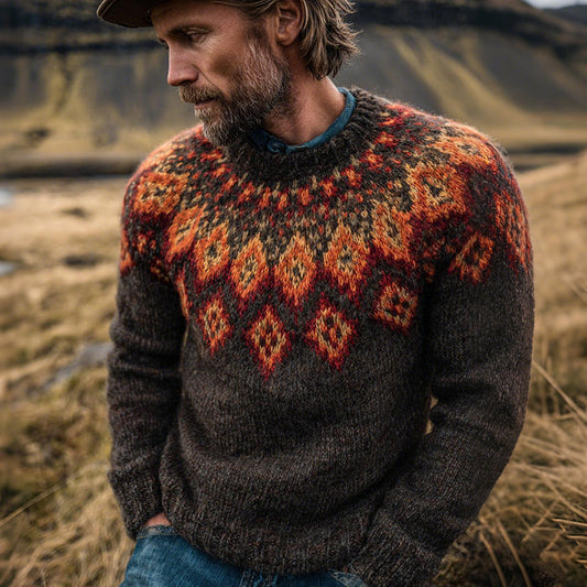 Vintage Norwegian Jacquard Knit Crew Neck Sweater elevenforest