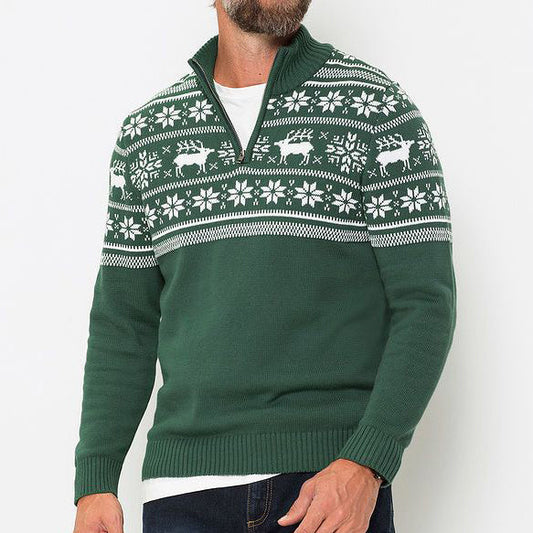 Men's Vintage Christmas Elk Snowflake Sweater elevenforest