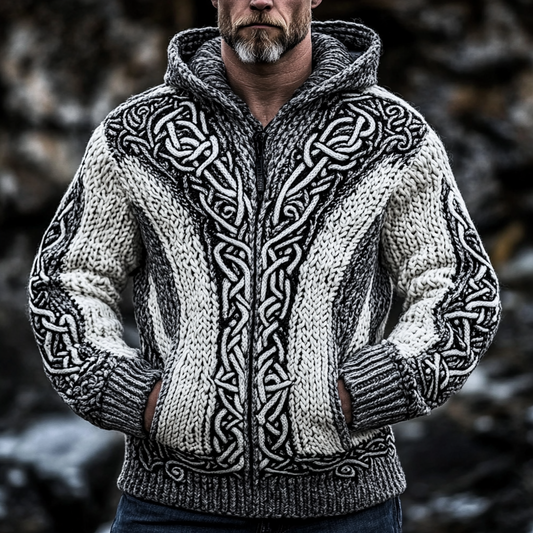 Men's Viking Style Celtic Thick Zip Hooded Sweater elevenforest