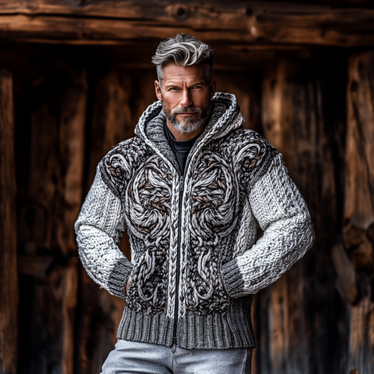 Men's Viking Dragon Style Celtic Thick Zip Hooded Sweater elevenforest