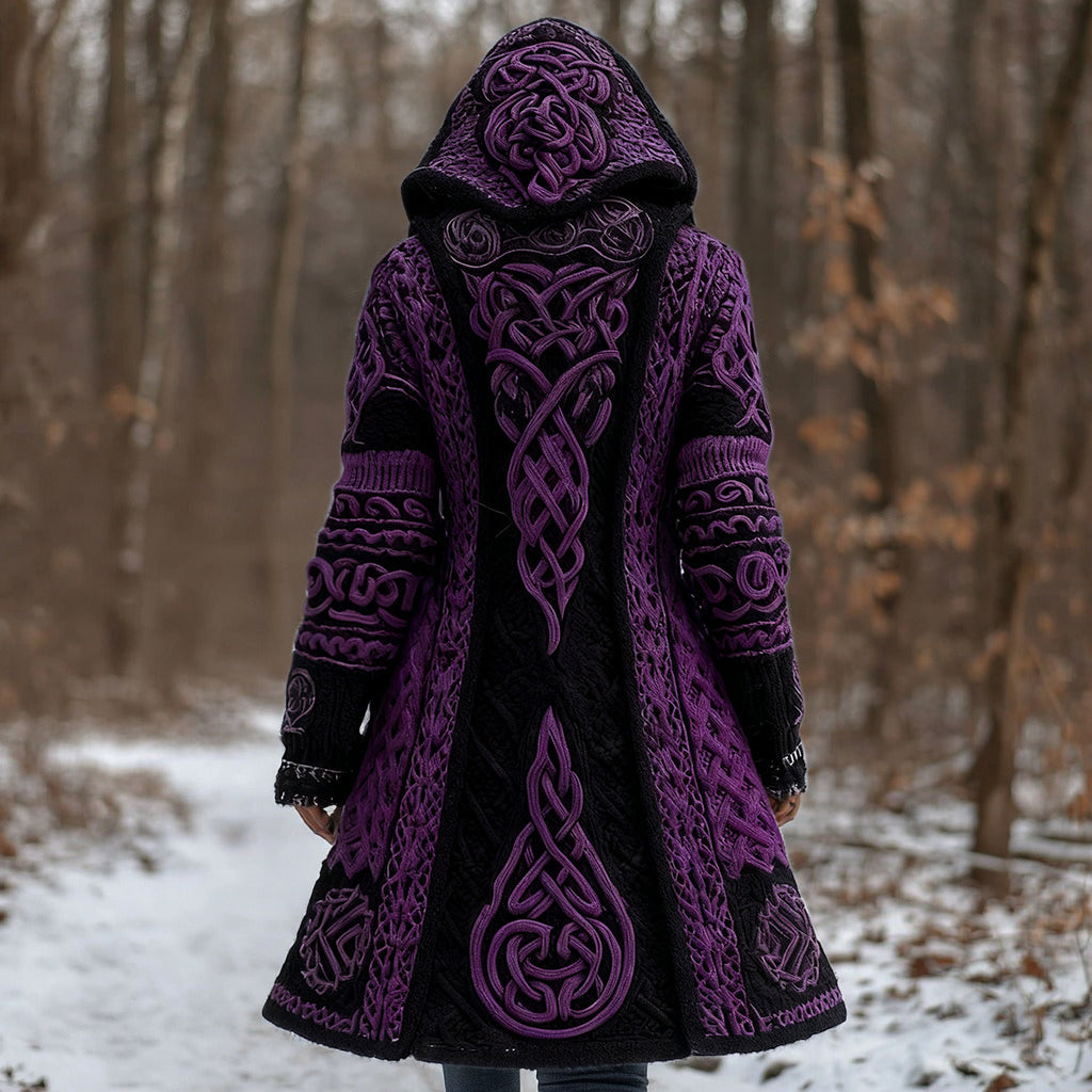 Women's Vintage Viking Celtic Knot Knit Long Sweater Jacket artswardrobe