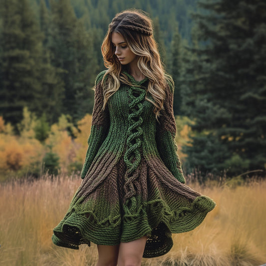 Women's Celtic Knot Gradient Jacquard Sweater Dress elevenforest