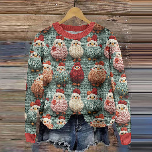 Colorful Chick Print Women's Crew Neck Sweater artswardrobe