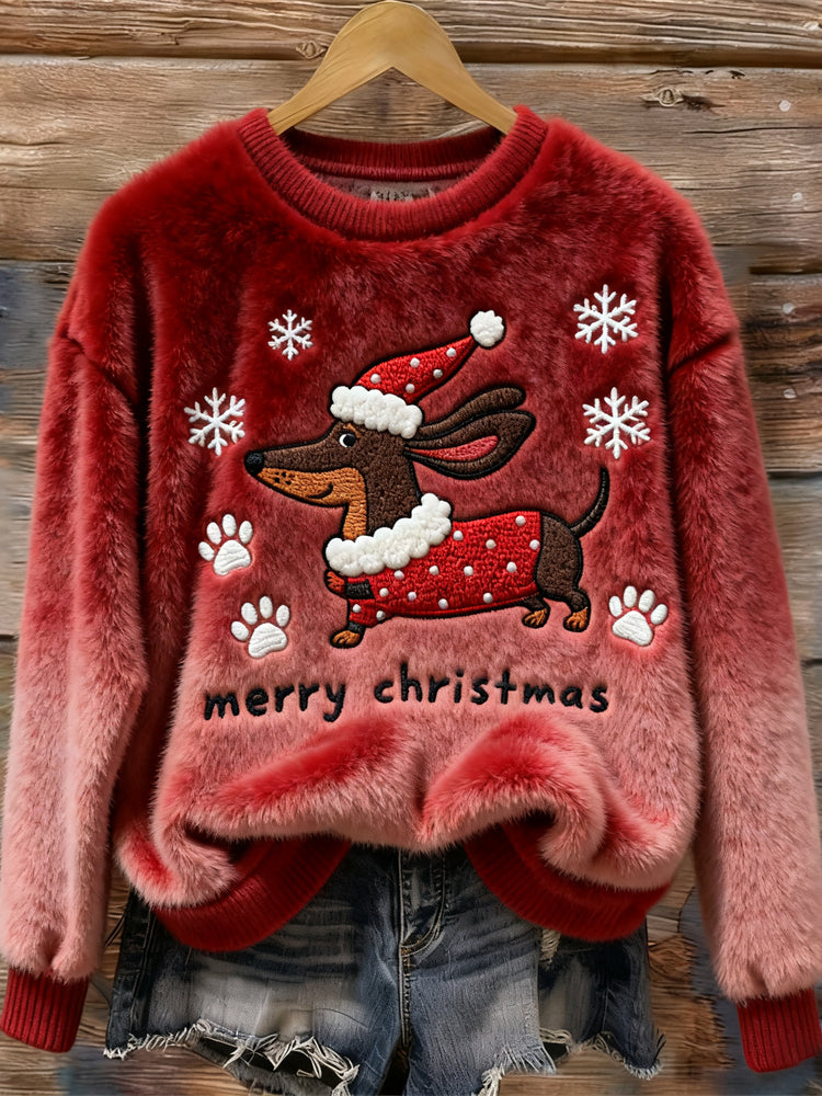 Comstylish Christmas Dachshund Dog Women's Cozy Flannel Sweater