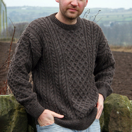 Men'S Aran Knitted Patterned Pullover Sweater elevenforest