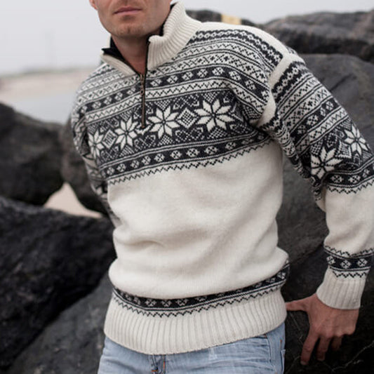 Vintage Warmth Scandinavian Knit Jacquard Icelandic Half Zip Collar Sweater（Unisex ） elevenforest