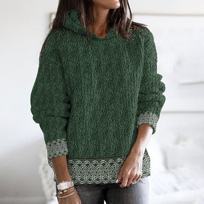 Women'S Celtic Knotted Creative Patchwork Hooded Aran Sweater artswardrobe