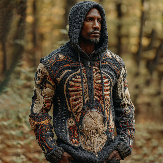 Men's Halloween Human Organ Knit Zip Hooded Sweater elevenforest