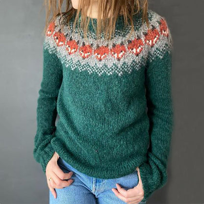 Vintage Fox Jacquard Crew Neck Sweater artswardrobe