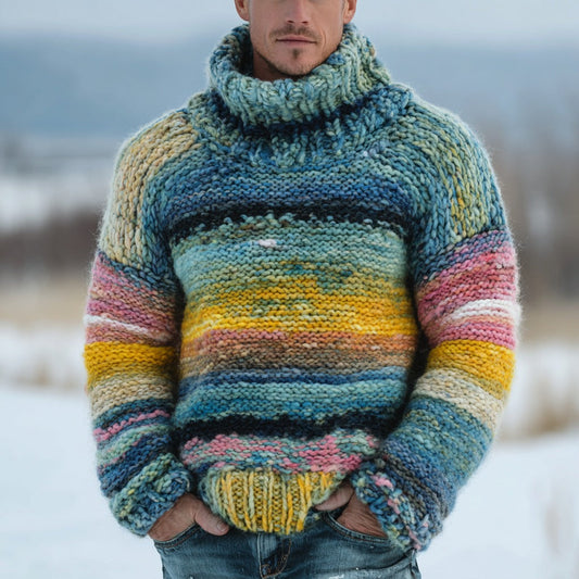 Men's Fair Isle Geometric Colored Jacquard Warm Turtleneck Sweater elevenforest