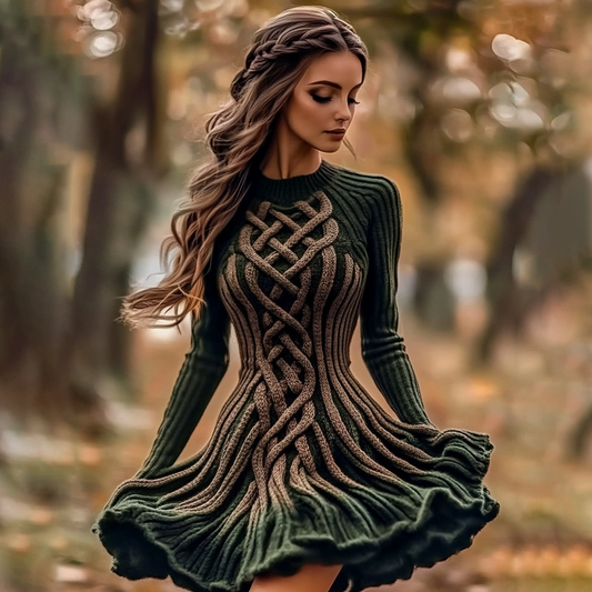 Women's Vintage Irish Celtic Knot Cozy Knit Sweater Dress artswardrobe