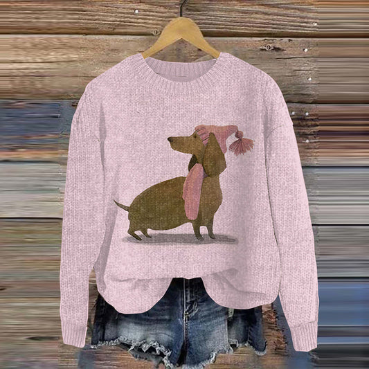 Comstylish Vintage Christmas Dachshund Art Cozy Sweater