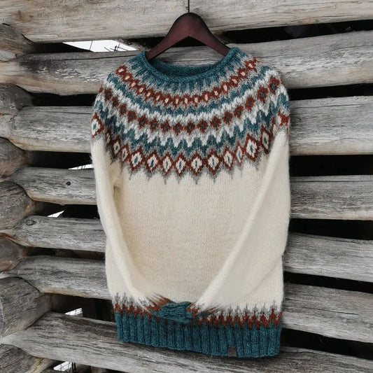 Unisex Vintage Icelandic Leaf Knit Jacquard Crew Neck Sweater elevenforest