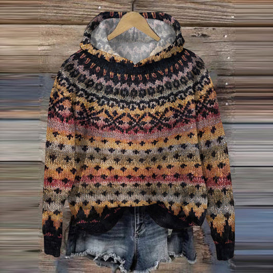 Vintage Tribal Gradient Geometry Pattern Warm Comfy Sweater elevenforest