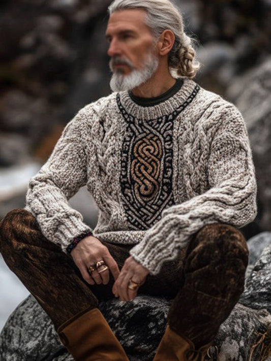 Vintage Irish Celtic Pattern Men's Knit Sweater elevenforest